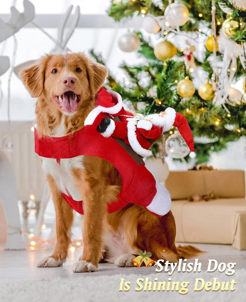 Dog Christmas Costume Santa Claus Riding on Dog Apparel Party Dressing up Clothing for Pet Christmas Riding Outfit for Dogs Hoodie Coat Clothes Xmas Costumes, Xx-Large Size, Red