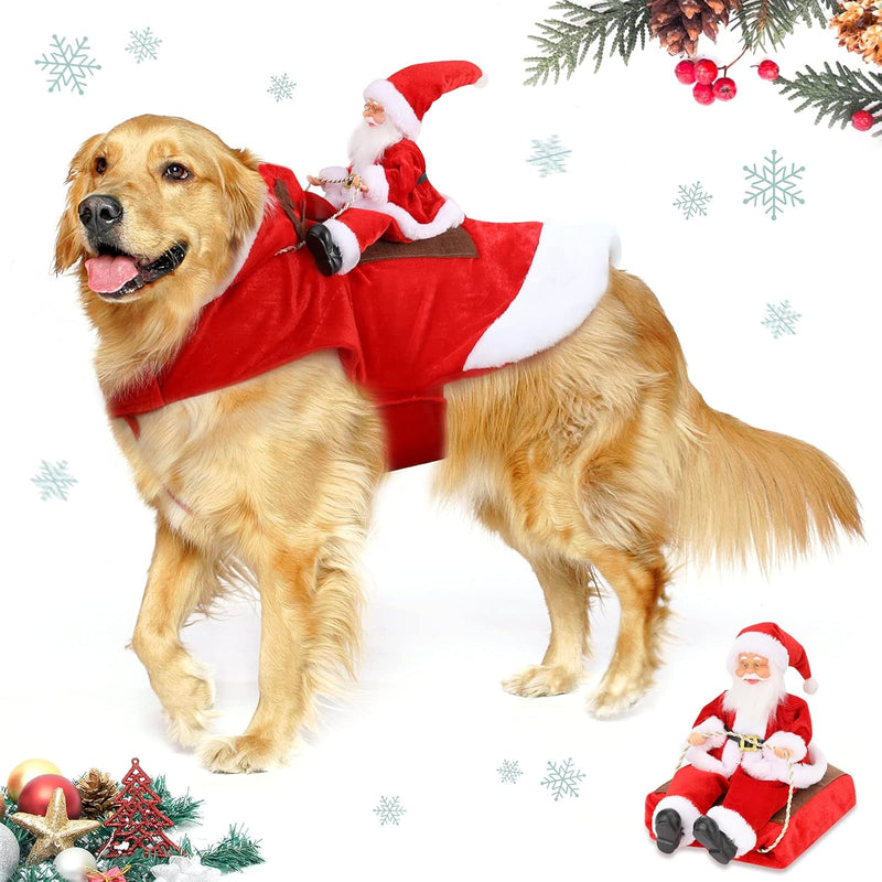 Dog Christmas Costume Santa Claus Riding on Dog Apparel Party Dressing up Clothing for Pet Christmas Riding Outfit for Dogs Hoodie Coat Clothes Xmas Costumes, Xx-Large Size, Red