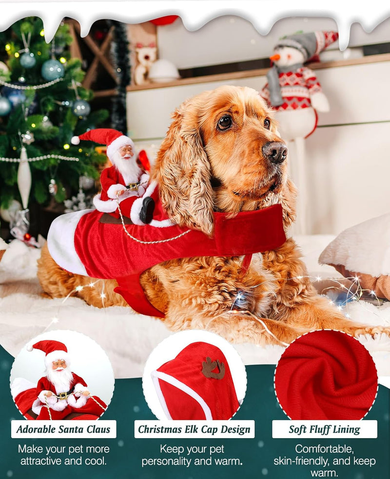 Dog Christmas Costume Santa Claus Riding on Dog Apparel Party Dressing up Clothing for Pet Christmas Riding Outfit for Dogs Hoodie Coat Clothes Xmas Costumes, Xx-Large Size, Red