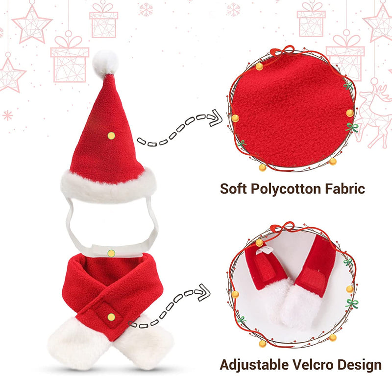 Cat Santa Hat Scarf Small Dog Christmas Costume Xmas Outfit Santa Claus Hat with Red Muffler for Kitten, Doggy, Rabbit, Statue, Toys Decoration