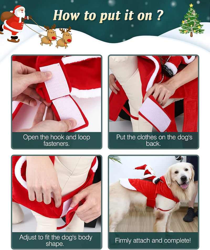 Dog Christmas Costume Santa Claus Riding on Dog Apparel Party Dressing up Clothing for Pet Christmas Riding Outfit for Dogs Hoodie Coat Clothes Xmas Costumes, Xx-Large Size, Red