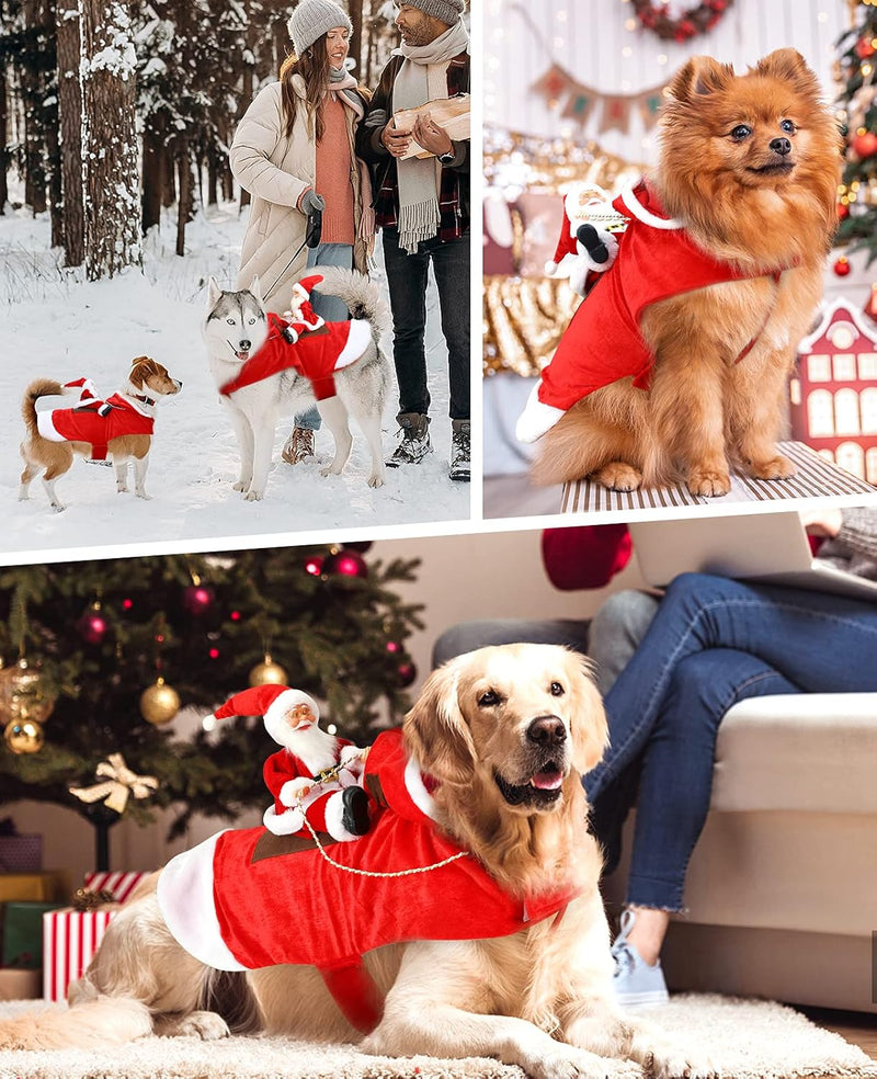 Dog Christmas Costume Santa Claus Riding on Dog Apparel Party Dressing up Clothing for Pet Christmas Riding Outfit for Dogs Hoodie Coat Clothes Xmas Costumes, Xx-Large Size, Red