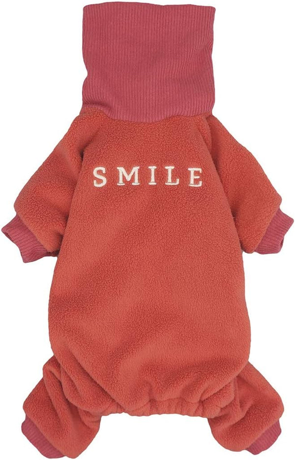 Embroidery Dog Clothes Turtleneck Thermal Fleece Puppy Pajamas Doggie Outfits Cat Onesies Jumpsuits Coral XS